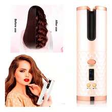 Plancha rizadora de pelo portátil totalmente automática, rizador de cabello recargable, calentamiento rápido, inalámbrico, temperatura ajustable, rizos duraderos para uso en casa y viaje - Rosa - Ver 3