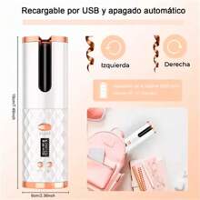 Plancha rizadora de pelo portátil totalmente automática, rizador de cabello recargable, calentamiento rápido, inalámbrico, temperatura ajustable, rizos duraderos para uso en casa y viaje - Rosa - Ver 6
