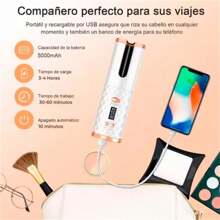 Plancha rizadora de pelo portátil totalmente automática, rizador de cabello recargable, calentamiento rápido, inalámbrico, temperatura ajustable, rizos duraderos para uso en casa y viaje - Rosa - Ver 5