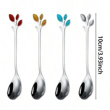 6/12pcs Blue Leaf Coffee Spoon Set, Stainless Steel Appetizer Spoon, Tableware Dessert Spoon, Mini Dessert Vessels, Creative Spoon For Food, Fruits, Mixing Tool, Suitable For Restaurant, Wedding, Household Gatherings, 10cm/3.93 Inch - Blue Leaves - View 2