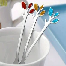 6/12pcs Blue Leaf Coffee Spoon Set, Stainless Steel Appetizer Spoon, Tableware Dessert Spoon, Mini Dessert Vessels, Creative Spoon For Food, Fruits, Mixing Tool, Suitable For Restaurant, Wedding, Household Gatherings, 10cm/3.93 Inch - Blue Leaves - View 4