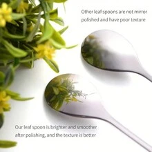 6/12pcs Blue Leaf Coffee Spoon Set, Stainless Steel Appetizer Spoon, Tableware Dessert Spoon, Mini Dessert Vessels, Creative Spoon For Food, Fruits, Mixing Tool, Suitable For Restaurant, Wedding, Household Gatherings, 10cm/3.93 Inch - Blue Leaves - View 6