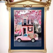 5d Pink Car And House Floral Pattern Diamon Painting Kit For Adults Or Beginners, Full Drill Rhinestone Embroidery Artwork Home Wall Decoration - Number 2 - View 3