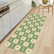 1入組柔軟防滑走廊地墊,門口進門墊,可水洗仿麂皮長地毯,地板長圍毯 - 小綠朵花 - 查看 3