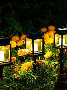 4/2/1入組太陽能led蠟燭燈,掛蠟燭燈戶外花園防水燈籠,自動開/關太陽能景觀燈,閃爍無火蠟燭太陽能燈戶外步道、路徑、花園、庭院、生日派對路徑裝飾燈 - 黑色 - 查看 2