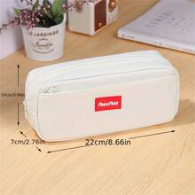 1pc Solid Color Simple Canvas Pencil Case, Multiple Colors, Large Capacity Stationery Pouch, Unique Design Pencil Bag, Suitable For School, Educational Institutions Wholesale Gifts - Beige - View 2