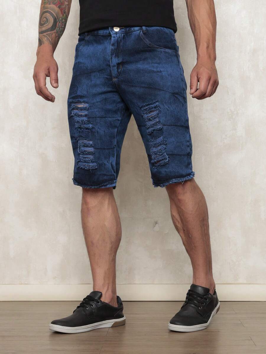 Men Shorts - 深色水洗藍 - 查看 1