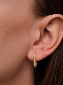 1入組方晶鋯石裝飾銀圓耳環適合女士新娘婚禮精細首飾類 - 金色 - 查看 1