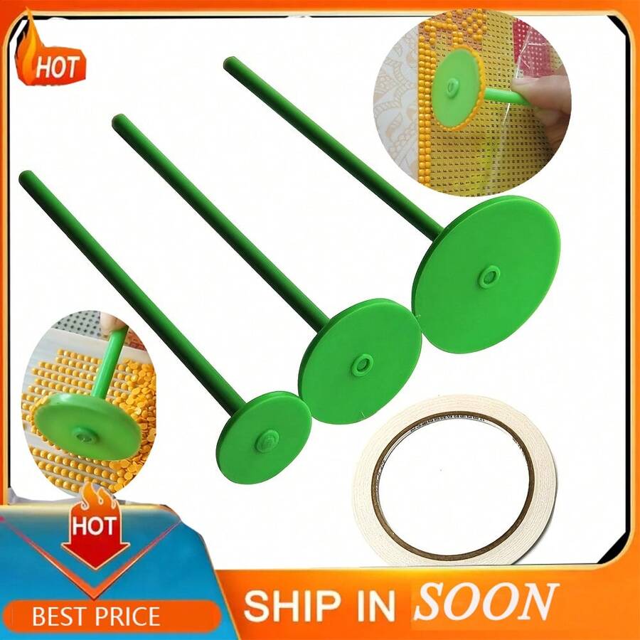 4入組/1套 鑽石畫筆滾筒卷軸繪畫鑽頭輪工具,鑽石畫十字繡飾品 - 綠色 - 查看 1