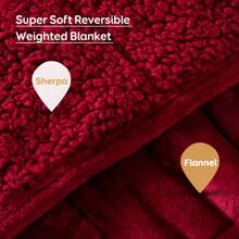 Warm Weighted Blanket, Fleece Sherpa Flannel Throw Heavy Blanket With 7-Layer Design - Burgundy - View 3
