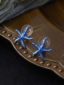 1 套/2 件波西米亞合金首飾套裝,搭配拼色海星琺瑯耳環和鏤空鎖骨項鍊,適合女士海灘個性化裝扮 - 星星 - 查看 9