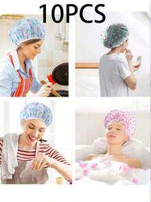 10入組/5入組雙層浴帽,護髮帽,防油煙帽,洗髮帽,防水淋浴帽,吹髮帽,女性彈性帽 - 彩色 - 查看 1