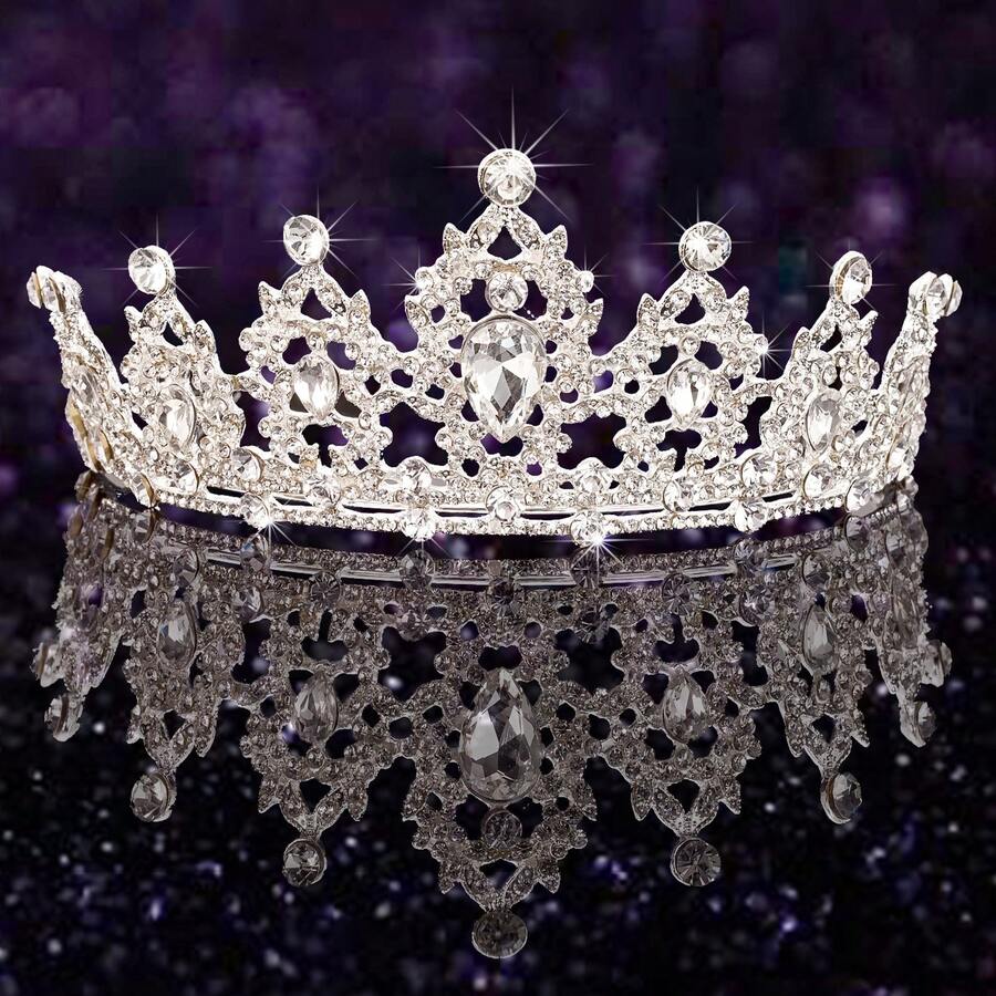 Crown Design High-End Rhinestone Decor Hair Accessories For Children's Birthday Photoshoot, Princess Themed Headband - Silver - View 1