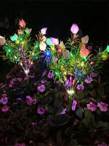 戶外太陽能燈,帶美麗花朵的太陽能花園燈,帶 Led 燈的人造花,不枯萎的花,防水 Led 花燈-更大的太陽能板,用於戶外庭院花園裝飾、春季新年裝飾、情人節周年紀念婚禮裝飾 - 綠色 - 查看 2