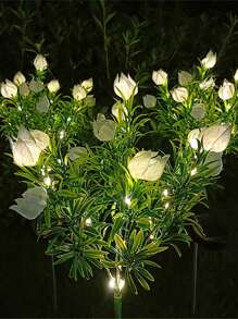 戶外太陽能燈,帶美麗花朵的太陽能花園燈,帶 Led 燈的人造花,不枯萎的花,防水 Led 花燈-更大的太陽能板,用於戶外庭院花園裝飾、春季新年裝飾、情人節周年紀念婚禮裝飾 - 綠色 - 查看 5