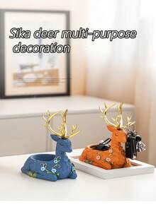 北歐 Ins 招財鹿裝飾收納擺件,家用防摔耐用輕奢裝飾擺件,臥室床頭櫃首飾收納,送給親朋好友的完美禮物 - 藍色 - 查看 2