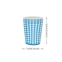 96pcs Blue Checkered Party Tableware Set Disposable Blue Checked Birthday Party Napkins, Plates, Cups, Fresh Tableware Supplies - Blue - View 9