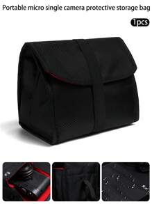 1pc Portable Canvas Camera Bag For Mirrorless/Small Dslr Camera Protection Storage, 18cmx13.5cm - Black - View 1