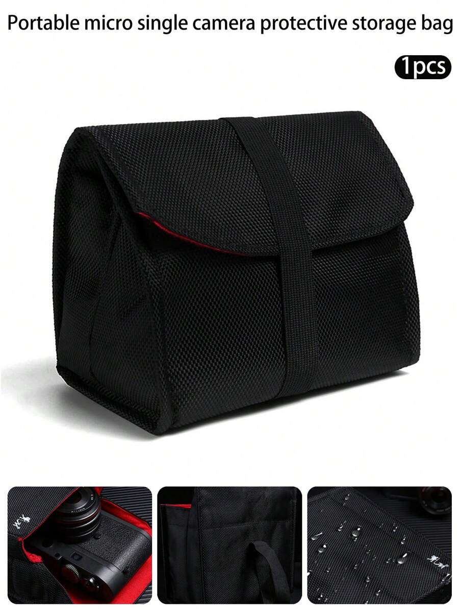 1pc Portable Canvas Camera Bag For Mirrorless/Small Dslr Camera Protection Storage, 18cmx13.5cm - Black - View 1