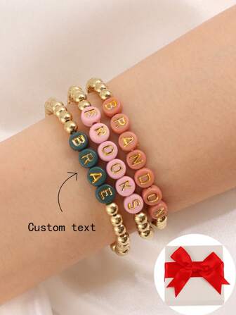 Customizable Elegant Multi-Color Letter Beads & Round Beads Bracelet Set, Customizable Name, Slogan, Album Name, Concert Support, Suitable For Men And Women Daily Wear Stylish,Fall Fashion,Contracted,Simple,Old Money,Casual,Cuties,Colorful Personalized,Custom,Unique Ideal Gifts For Her Girlfriend,Mom,Family,Friends,Daughter,Grandparents For Anniversaries,For Valentine's Day,For Mother's Day,For Birthdays,For Graduation,For Weddings,For Daily Wear,For Party,For Prom
