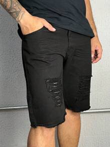 Men Denim Shorts - 黑色 - 查看 3