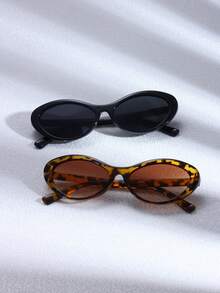 1pc Ladies' Fashionable Cat Eye Ellipse Small Frame Fashion Glasses, Perfect For Traveling - Black - View 5