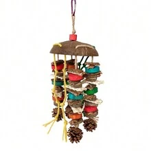 Pet Bird Coconut Shell Chewing Hanging Bell Toy, Suitable For Medium To Large Sized Birds To Bite And Sharpen Teeth. Made Of Natural Plant Materials, Ensuring Healthy Play For Your Bird. Available In Multiple Color Options, A Great Way For Birds To Relieve Boredom. - Coffee Brown - View 4