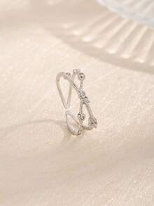 1 件 S925 纯银戒指，镶嵌方晶锆石，个性化可调节开口设计，适合女性日常佩戴 - 銀色 - 查看 4