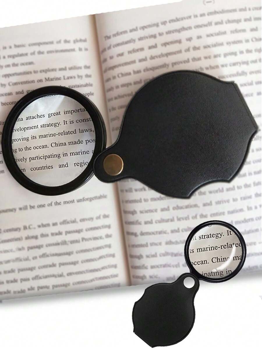 口袋放大鏡可摺疊pu皮放大鏡,手持高級閱讀放大鏡,珠寶光學鏡片放大鏡 - 黑色 - 查看 1