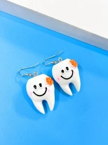 1pair Funny & Cute Cartoon Flower Shaped Earrings With Creative Smiling Face & Simulated Teeth Design, Unisex Party Streetwear Jewelry, Creative Gift For Girlfriend On Date - Multicolor - View 16