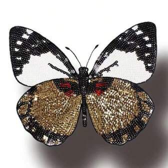 1片蝴蝶形狀閃粉面料貼布,帶膠水用於衣服裝飾