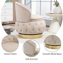 HOMEFUN 360 Degree Swivel Cuddle Barrel Accent Storage Chairs, Round Armchairs With Wide Upholstered, Fluffy Velvet Fabric Chair For Living Room, Bedroom, Office, Waiting Rooms - 米色 - 查看 3