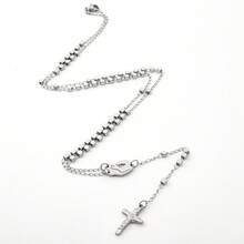 A 2.5 Mm/0.09 Inch Cube Bead Cross Necklace, Portrait Brand, With - Silver - View 1