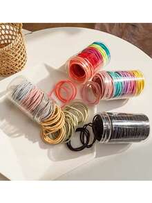 100pcs Random Color Hair Ties, Elastic Basic Hair Ties With Knots And Elastic Bands For Girls And Women - Multicolor - View 2