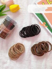 100pcs Random Color Hair Ties, Elastic Basic Hair Ties With Knots And Elastic Bands For Girls And Women - Multicolor - View 3