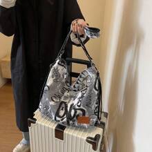 Uncommon Design Japanese Style Fashionable Graffiti Patterned Casual Crossbody Bag With Large Capacity For Commuting, Minimalist Tote Backpack - Grey - View 1