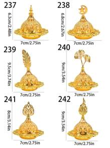 1pc/Set Vintage Arabic Style Metal Incense Burner, Backflow Incense Holder, Ash Catcher, Tabletop Decor, Home Decoration, Housewarming Gift, Creative Aromatherapy - Gold - View 5
