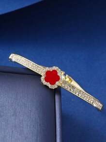 1 件時尚五瓣花水鑽微鑲嵌女手鍊,非常適合約會和生日禮物 - 紅色 - 查看 1
