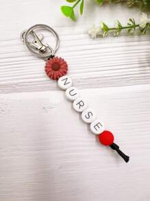 護士節可愛小雛菊矽膠護士英文字母矽膠珠鑰匙鍊袋飾配件女護士禮物 - 灰色-04 - 查看 4