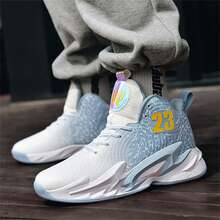 Men's Professional Graffiti Pattern Breathable Anti-Slip Shock-Absorbing Lace-Up Basketball Shoes, Women's Training, Running And Walking Shoes - Grey - View 5