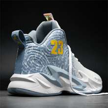 Men's Professional Graffiti Pattern Breathable Anti-Slip Shock-Absorbing Lace-Up Basketball Shoes, Women's Training, Running And Walking Shoes - Grey - View 1