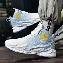 Men's Professional Graffiti Pattern Breathable Anti-Slip Shock-Absorbing Lace-Up Basketball Shoes, Women's Training, Running And Walking Shoes - Grey - View 3