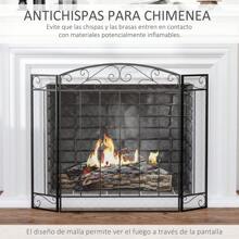 HOMCOM Salvachispas Plegable para Chimenea Pantalla Triple Protector para Estufas 3 Paneles con Bisagras 105x80,5 cm Estructura de Metal y Alambre Decorativo Negro - Negro - Ver 2