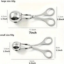 1 件式肉丸機、不鏽鋼不沾肉丸機、夾子、蛋糕肉丸機冰鉗、廚房餅乾麵團勺 - 銀色 - 查看 2