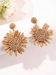 1Pair Bohemia Handmade Weave Sun Flower Raffia Earrings For Women Girl Holiday Party Jewelry - Hot Pink - View 3
