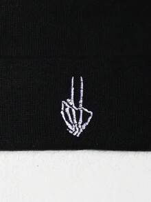 1 件簡約刺繡時尚骷髏手工針織帽男女,適合日常休閒使用 - 黑色 - 查看 4