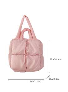 1個大容量蓬鬆手提袋,柔軟可愛的肩背包,女性日常使用的手提袋 - 粉色 - 查看 10