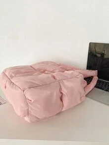 1個大容量蓬鬆手提袋,柔軟可愛的肩背包,女性日常使用的手提袋 - 粉色 - 查看 3