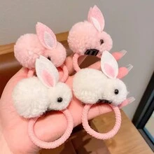 Plush Bunny Hair Tie For Girls With Cute Animal Rubber Band High Elastic Hair Tie - Multicolor - View 3