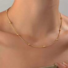 1pc European And American Fashionable Round Beaded Necklace - Gold - View 1